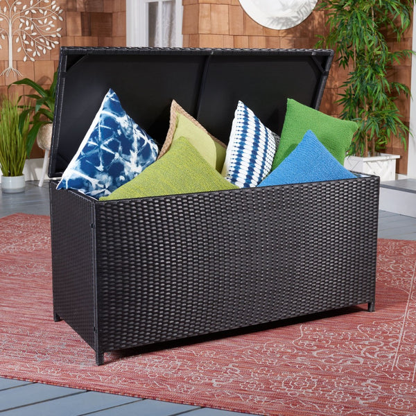 Safavieh OLIVEIRA Cushion Box - Stylish Weather-Resistant Storage Solution for Outdoor Cushions and Accessories Black / White PAT7709A