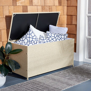 Safavieh OLIVEIRA Cushion Box - Stylish Weather-Resistant Storage Solution for Outdoor Cushions and Accessories Beige / White PAT7709B
