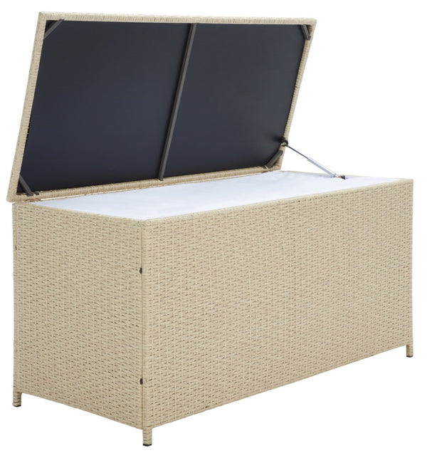 Safavieh OLIVEIRA Cushion Box - Stylish Weather-Resistant Storage Solution for Outdoor Cushions and Accessories Beige / White PAT7709B
