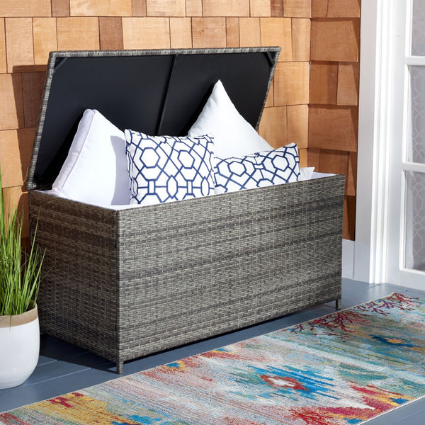 Safavieh OLIVEIRA Cushion Box - Stylish Weather-Resistant Storage Solution for Outdoor Cushions and Accessories Grey / White PAT7709C