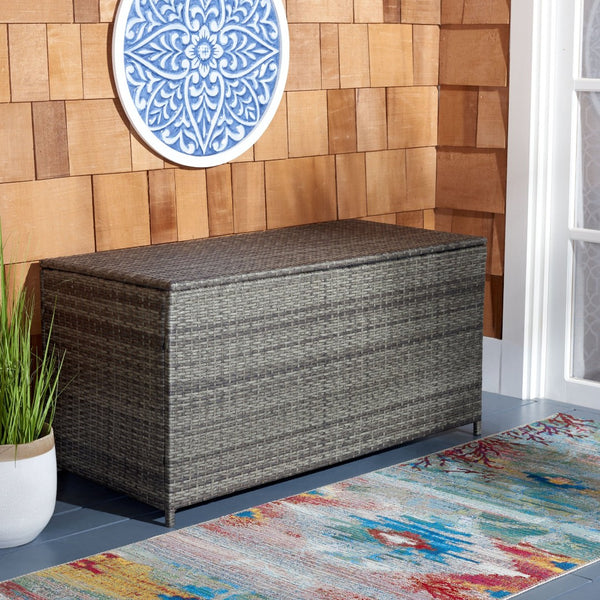 Safavieh OLIVEIRA Cushion Box - Stylish Weather-Resistant Storage Solution for Outdoor Cushions and Accessories Grey / White PAT7709C