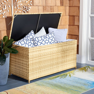 Safavieh OLIVEIRA Cushion Box - Stylish Weather-Resistant Storage Solution for Outdoor Cushions and Accessories Natural / White PAT7709D