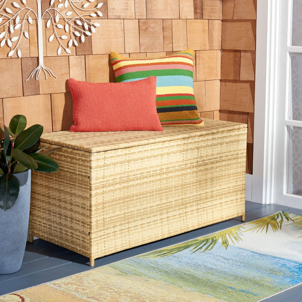 Safavieh OLIVEIRA Cushion Box - Stylish Weather-Resistant Storage Solution for Outdoor Cushions and Accessories Natural / White PAT7709D