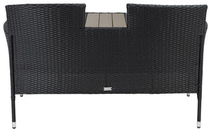 Safavieh VIORA Loveseat - Stylish Outdoor Seating with Plush Cushions and Integrated Storage for Comfort Black / White PAT7710A