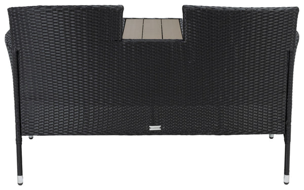 Safavieh VIORA Loveseat - Stylish Outdoor Seating with Plush Cushions and Integrated Storage for Comfort Black / White PAT7710A