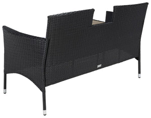 Safavieh VIORA Loveseat - Stylish Outdoor Seating with Plush Cushions and Integrated Storage for Comfort Black / White PAT7710A