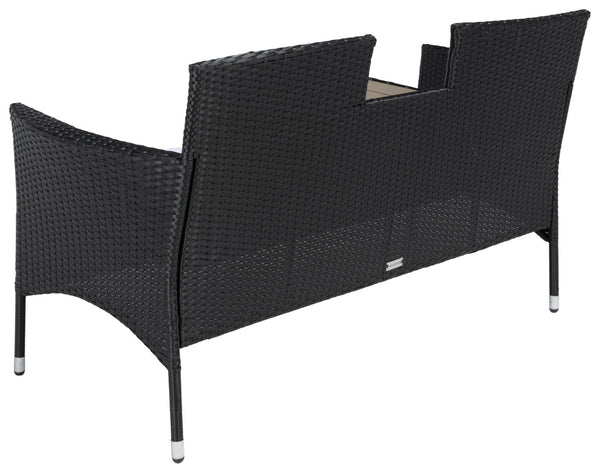 Safavieh VIORA Loveseat - Stylish Outdoor Seating with Plush Cushions and Integrated Storage for Comfort Black / White PAT7710A