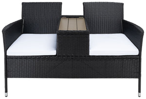 Safavieh VIORA Loveseat - Stylish Outdoor Seating with Plush Cushions and Integrated Storage for Comfort Black / White PAT7710A