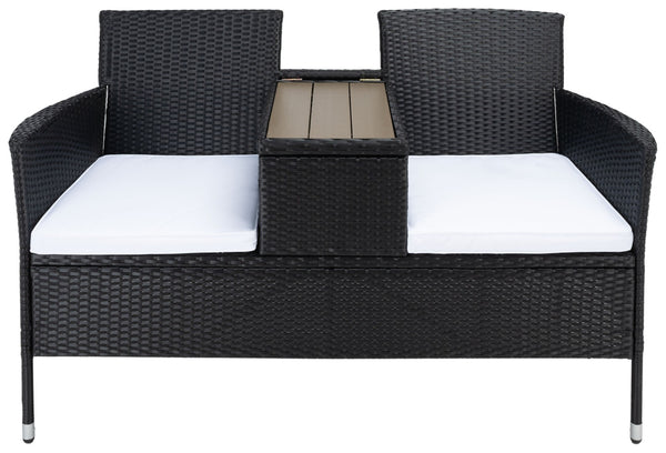 Safavieh VIORA Loveseat - Stylish Outdoor Seating with Plush Cushions and Integrated Storage for Comfort Black / White PAT7710A