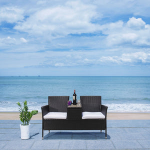 Safavieh VIORA Loveseat - Stylish Outdoor Seating with Plush Cushions and Integrated Storage for Comfort Black / White PAT7710A