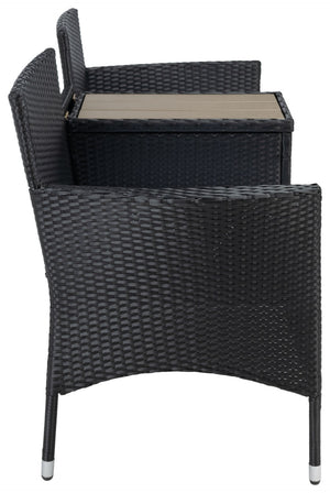 Safavieh VIORA Loveseat - Stylish Outdoor Seating with Plush Cushions and Integrated Storage for Comfort Black / White PAT7710A