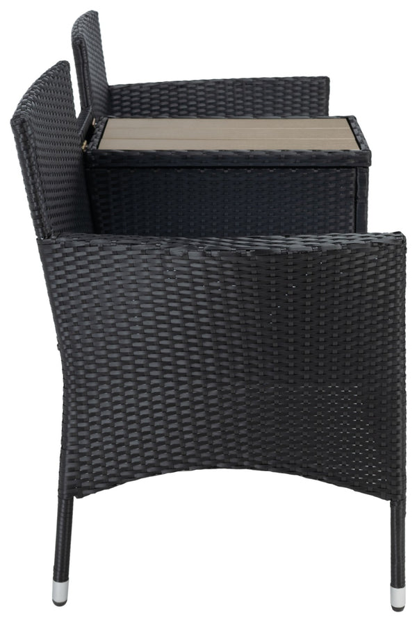 Safavieh VIORA Loveseat - Stylish Outdoor Seating with Plush Cushions and Integrated Storage for Comfort Black / White PAT7710A