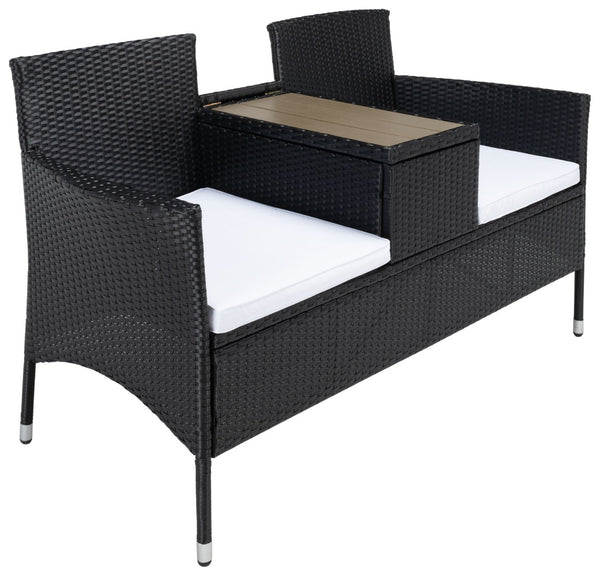 Safavieh VIORA Loveseat - Stylish Outdoor Seating with Plush Cushions and Integrated Storage for Comfort Black / White PAT7710A