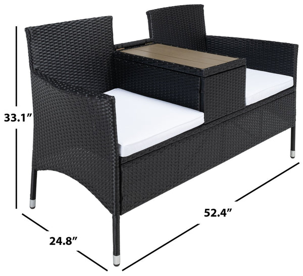 Safavieh VIORA Loveseat - Stylish Outdoor Seating with Plush Cushions and Integrated Storage for Comfort Black / White PAT7710A