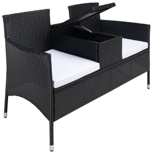 Safavieh VIORA Loveseat - Stylish Outdoor Seating with Plush Cushions and Integrated Storage for Comfort Black / White PAT7710A