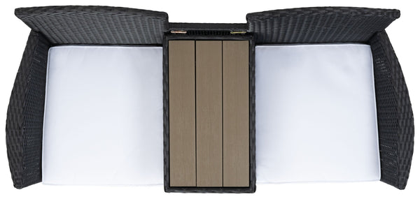 Safavieh VIORA Loveseat - Stylish Outdoor Seating with Plush Cushions and Integrated Storage for Comfort Black / White PAT7710A