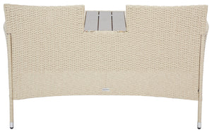 Safavieh VIORA Loveseat - Stylish Outdoor Seating with Plush Cushions and Integrated Storage for Comfort Beige / White PAT7710B