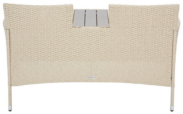 Safavieh VIORA Loveseat - Stylish Outdoor Seating with Plush Cushions and Integrated Storage for Comfort Beige / White PAT7710B