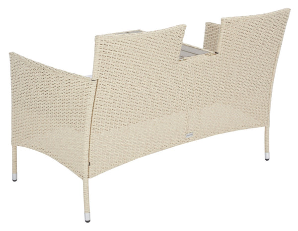 Safavieh VIORA Loveseat - Stylish Outdoor Seating with Plush Cushions and Integrated Storage for Comfort Beige / White PAT7710B