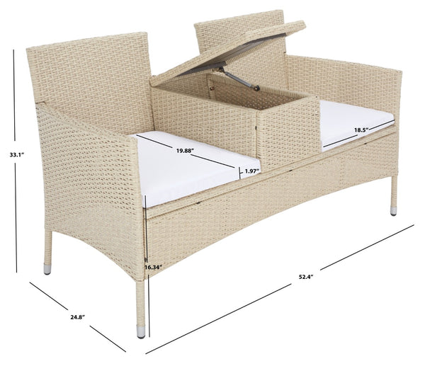 Safavieh VIORA Loveseat - Stylish Outdoor Seating with Plush Cushions and Integrated Storage for Comfort Beige / White PAT7710B