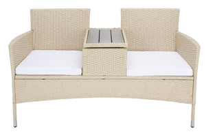 Safavieh VIORA Loveseat - Stylish Outdoor Seating with Plush Cushions and Integrated Storage for Comfort Beige / White PAT7710B
