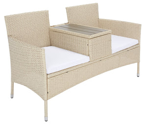 Safavieh VIORA Loveseat - Stylish Outdoor Seating with Plush Cushions and Integrated Storage for Comfort Beige / White PAT7710B