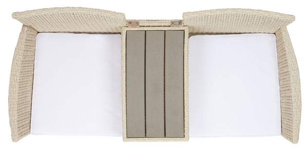 Safavieh VIORA Loveseat - Stylish Outdoor Seating with Plush Cushions and Integrated Storage for Comfort Beige / White PAT7710B