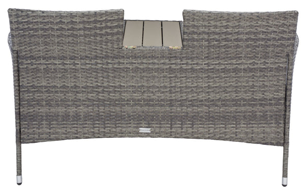 Safavieh VIORA Loveseat - Stylish Outdoor Seating with Plush Cushions and Integrated Storage for Comfort Grey / White PAT7710C