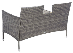 Safavieh VIORA Loveseat - Stylish Outdoor Seating with Plush Cushions and Integrated Storage for Comfort Grey / White PAT7710C