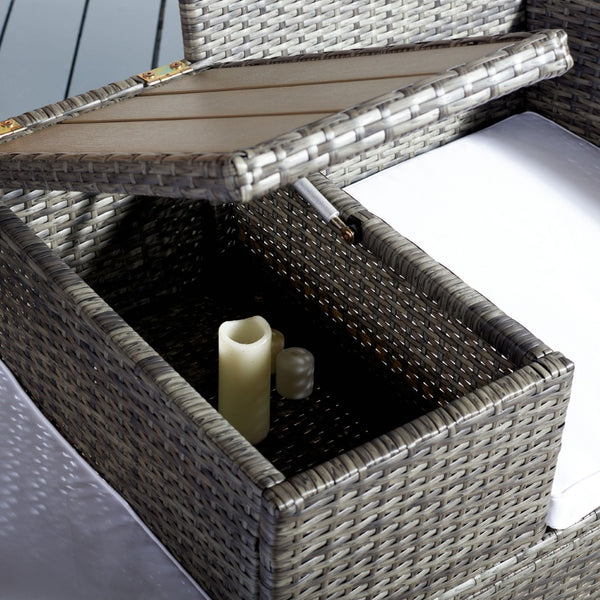 Safavieh VIORA Loveseat - Stylish Outdoor Seating with Plush Cushions and Integrated Storage for Comfort Grey / White PAT7710C