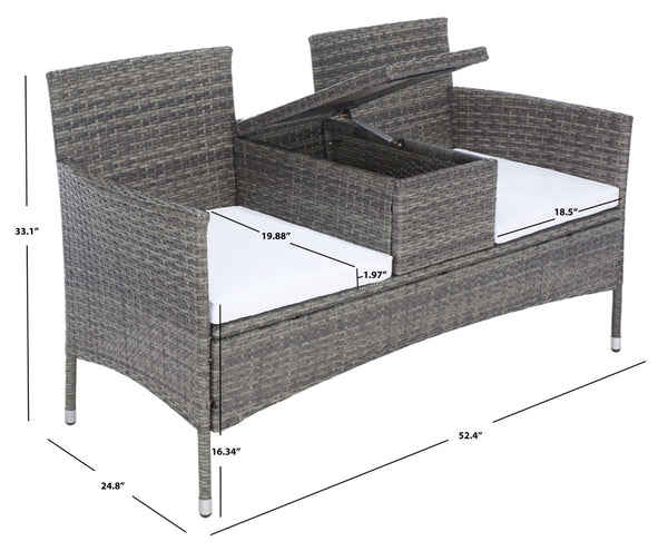 Safavieh VIORA Loveseat - Stylish Outdoor Seating with Plush Cushions and Integrated Storage for Comfort Grey / White PAT7710C