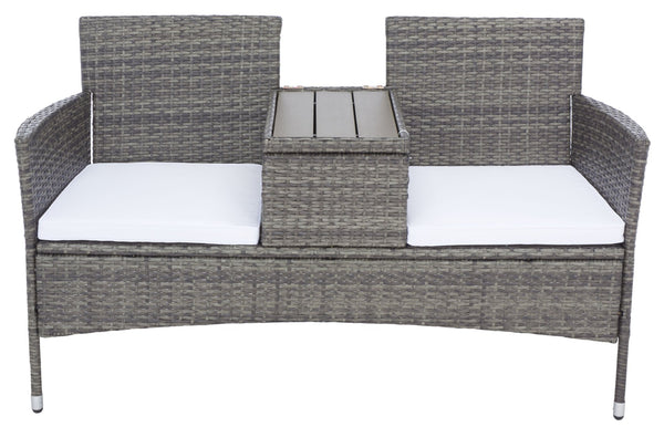 Safavieh VIORA Loveseat - Stylish Outdoor Seating with Plush Cushions and Integrated Storage for Comfort Grey / White PAT7710C