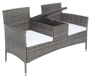Safavieh VIORA Loveseat - Stylish Outdoor Seating with Plush Cushions and Integrated Storage for Comfort Grey / White PAT7710C