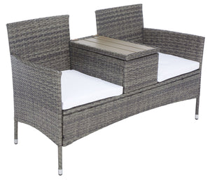 Safavieh VIORA Loveseat - Stylish Outdoor Seating with Plush Cushions and Integrated Storage for Comfort Grey / White PAT7710C