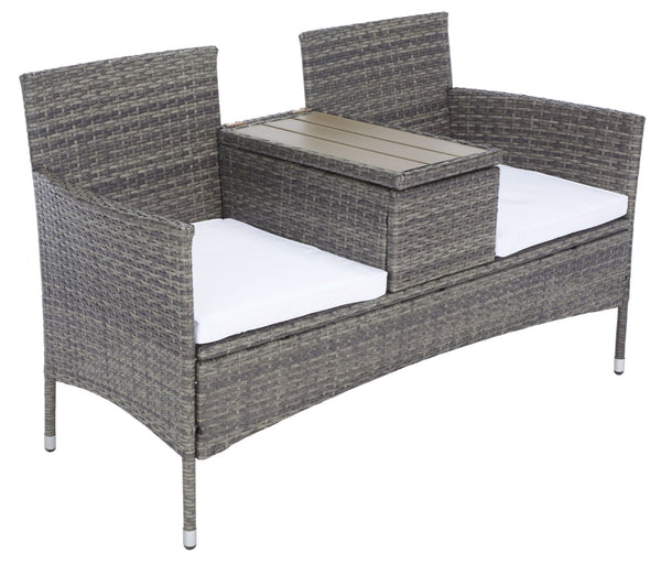 Safavieh VIORA Loveseat - Stylish Outdoor Seating with Plush Cushions and Integrated Storage for Comfort Grey / White PAT7710C