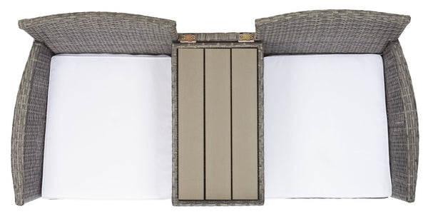 Safavieh VIORA Loveseat - Stylish Outdoor Seating with Plush Cushions and Integrated Storage for Comfort Grey / White PAT7710C