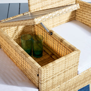 Safavieh VIORA Loveseat - Stylish Outdoor Seating with Plush Cushions and Integrated Storage for Comfort Natural / White PAT7710D