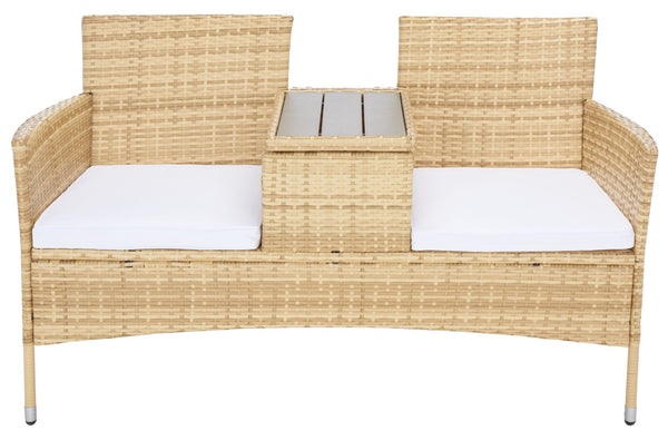 Safavieh VIORA Loveseat - Stylish Outdoor Seating with Plush Cushions and Integrated Storage for Comfort Natural / White PAT7710D