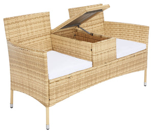 Safavieh VIORA Loveseat - Stylish Outdoor Seating with Plush Cushions and Integrated Storage for Comfort Natural / White PAT7710D