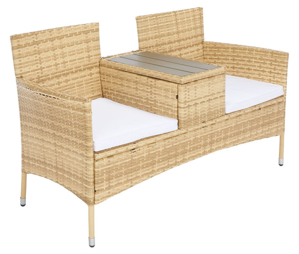 Safavieh VIORA Loveseat - Stylish Outdoor Seating with Plush Cushions and Integrated Storage for Comfort Natural / White PAT7710D