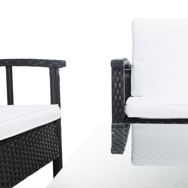 Safavieh RESLOR 4-Piece Outdoor Living Set for a Coastal Retreat - Modern Wicker Design with Plush Comfort Black / White PAT7713A
