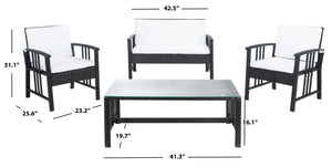 Safavieh RESLOR 4-Piece Outdoor Living Set for a Coastal Retreat - Modern Wicker Design with Plush Comfort Black / White PAT7713A