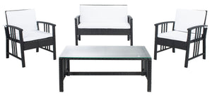 Safavieh RESLOR 4-Piece Outdoor Living Set for a Coastal Retreat - Modern Wicker Design with Plush Comfort Black / White PAT7713A