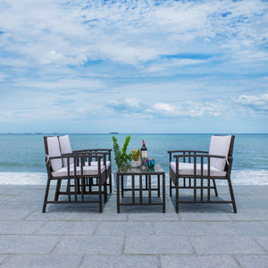 Safavieh RESLOR 4-Piece Outdoor Living Set for a Coastal Retreat - Modern Wicker Design with Plush Comfort Black / White PAT7713A