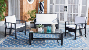 Safavieh RESLOR 4-Piece Outdoor Living Set for a Coastal Retreat - Modern Wicker Design with Plush Comfort Black / White PAT7713A