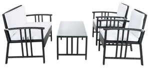 Safavieh RESLOR 4-Piece Outdoor Living Set for a Coastal Retreat - Modern Wicker Design with Plush Comfort Black / White PAT7713A