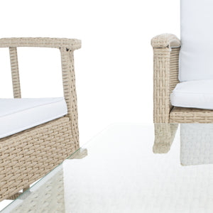 Safavieh RESLOR 4-Piece Outdoor Living Set for a Coastal Retreat - Modern Wicker Design with Plush Comfort Grey / White PAT7713B