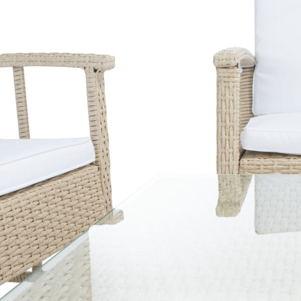 Safavieh RESLOR 4-Piece Outdoor Living Set for a Coastal Retreat - Modern Wicker Design with Plush Comfort Grey / White PAT7713B