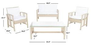 Safavieh RESLOR 4-Piece Outdoor Living Set for a Coastal Retreat - Modern Wicker Design with Plush Comfort Grey / White PAT7713B