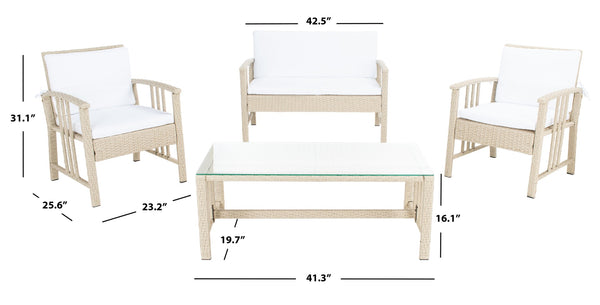 Safavieh RESLOR 4-Piece Outdoor Living Set for a Coastal Retreat - Modern Wicker Design with Plush Comfort Grey / White PAT7713B